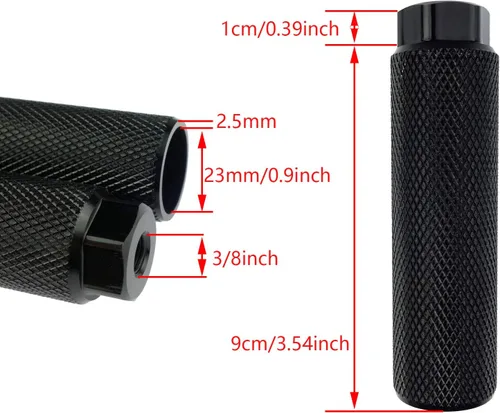 Miniatura 2 de 2 pares de reposapiés de aleación de aluminio para bicicleta de montaña, clavijas de acrobacias traseras, compatibles con ejes de 3/8 pulgadas Negro