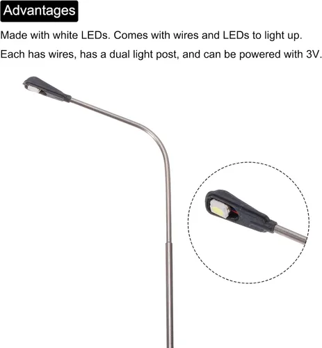 Miniatura 4 de MECCANIXITY Modelo ferroviario LED farol lámparas poste luces blancas 1/75 escala 5.9 in 5.91inch 3V, paquete de 2