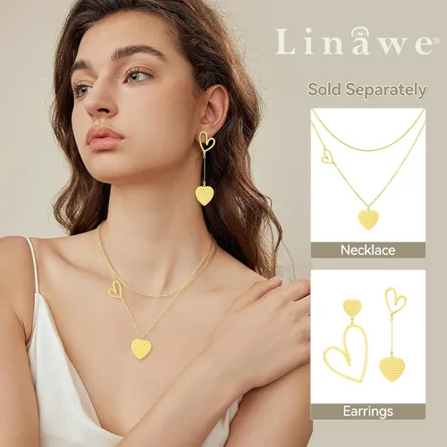 Miniatura 3 de Linawe Aretes colgantes con forma de corazón para mujer, de acero inoxidable, hipoalergénicos, asimétricos, para el día de San Valentín