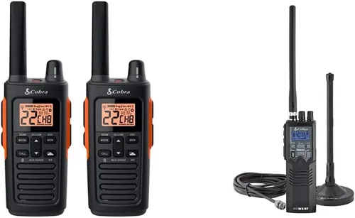 Cobra Walkie Talkies impermeables RX680 (paquete de 2) y radio de emergencia portátil Cobra HHRT50 Road Trip CB de 2 vías