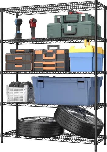 Miniatura 10 de Golpart Estantes de almacenamiento ajustables de 3 niveles, estante de metal resistente, estantería de alambre, estante organizador para el hogar