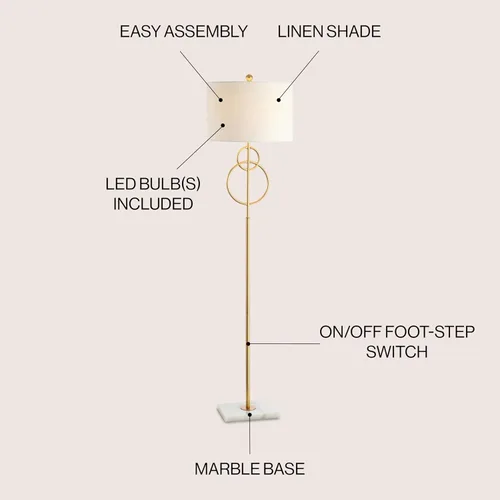 Miniatura 2 de JONATHAN Y Lámpara de pie LED de hoja dorada de 60 pulgadas con base de mármol, luz de pie contemporánea para sala de estar, dormitorio, pantalla