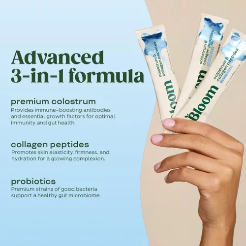 Miniatura 5 de Bloom Nutrition Paquete de polvo de calostro bovino, salud intestinal, apoyo inmunológico, suplemento para el crecimiento del cabello y belleza, sin