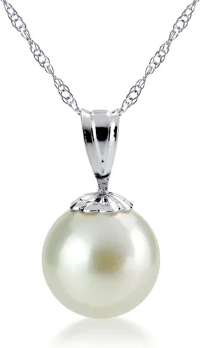 Miniatura 2 de Colgante de oro blanco de 14 quilates de perlas cultivadas Akoya japonesa blanca de 0.315-0.335 in y aretes a juego, 18 pulgadas