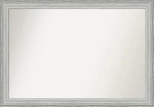 Miniatura 563 de Amanti Art Espejo de baño plateado para sobre fregadero, 25 x 25 pulgadas, espejo de tocador cuadrado estrecho de níquel cepillado, marco de madera
