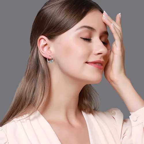 Miniatura 4 de Aretes de aro con cruz para mujer, plata de ley 925, con concha de abulón, regalos para mujeres y niñas