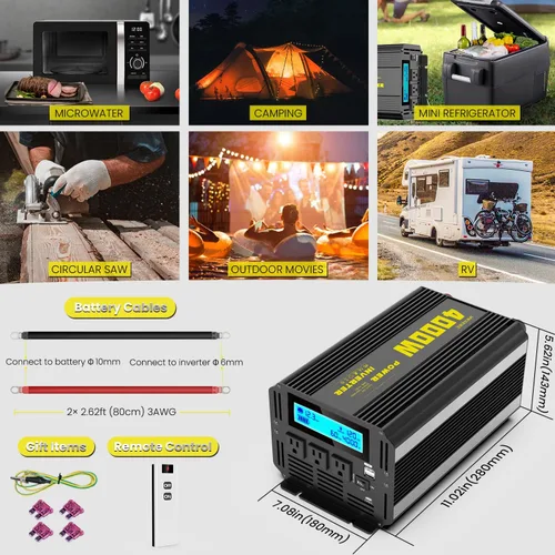 Miniatura 5 de Inversor de corriente de onda sinusoidal modificada de 4000 vatios, 12 V CC a CA 110 V/120 V (pico) Convertidor de 5000 W, inversor de automóvil