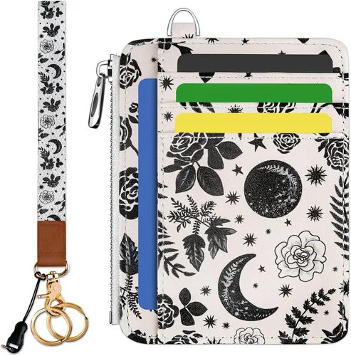 Miniatura 24 de Hancynir Cartera delgada para mujer con soporte para tarjetas de crédito RFID, pequeña mini funda para tarjetas con bolsillo frontal de PU, cartera