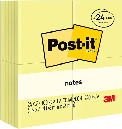 Miniatura 13 de Post-it Notas, 3 x 3 pulgadas, 100 hojas por bloc Amarillo canario 24 blocs, paquete de 8
