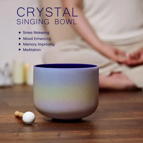 Miniatura 3 de CVNC 440Hz 20.3 cm Cuenco de cristal de cuarzo esmerilado de arcoíris del chakra del tercer ojo (A) nota A para sanación con sonido y meditación