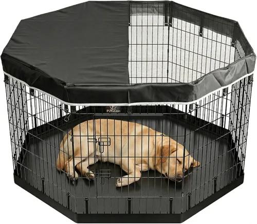 PJYuCien Corralito octogonal para perros con cubierta superior y almohadilla inferior, bolígrafo de ejercicio plegable de metal, 8 paneles de 36
