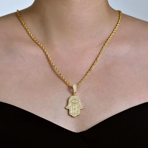 Miniatura 4 de Collar con colgante de mano Hamsa chapado en oro real de 18 quilates o blanco con dije de mano de Hamsa, protección de buena suerte, cadena