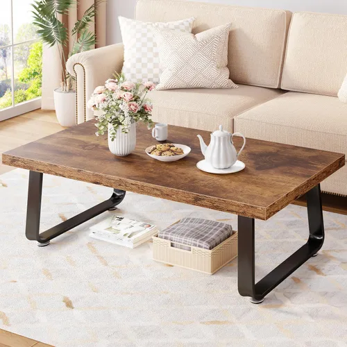 Miniatura 3 de HSH - Mesa de centro rústica, mesa central de madera industrial y metal, mesa de café minimalista de roble estilo granja para la sala de estar, mesa