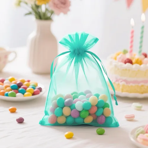 Miniatura 4 de G2PLUS 25 bolsas de organza azul aguamarina de 5 x 7 pulgadas, bolsas de malla transparente para joyas, bolsas de regalo de organza con cordón