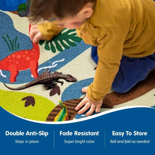 Miniatura 3 de Booooom Jackson Alfombra de Dinosaurio para Niños, Alfombra Prehistórica de Dinosaurio de Poliéster con Respaldo de Látex Antideslizante, Alfombras