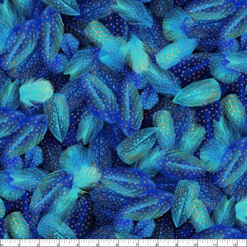 Miniatura 2 de Timeless Treasures Metálico Royal Plume Empacado Dot Plumas Tela Azul por The Yard