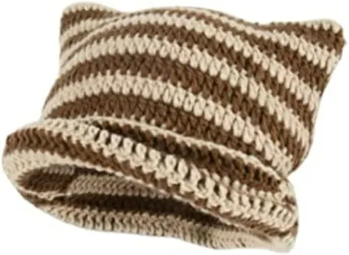 Gorros de ganchillo para mujer, gorro de gato vintage, gorro de zorro para mujer, accesorios de grunge, gorros holgados para mujer