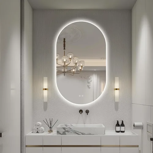 Miniatura 12 de Espejo LED ovalado de 36 x 24 pulgadas para baño, espejo de tocador iluminado en forma de píldora con luces, espejo retroiluminado sin marco montado