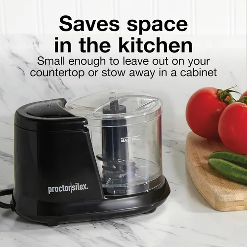 Miniatura 6 de Proctor Silex Picadora eléctrica duradera de verduras y mini procesador de alimentos para picar, hacer puré y emulsionar, 1.5 tazas, color negro