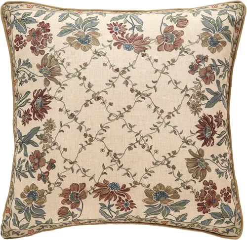 patdrea - Fundas de almohada decorativas de diseño, fundas de almohada cuadradas de lino color marrón claro estilo euro retro con patrón floral,