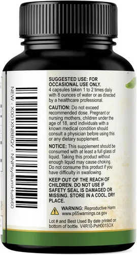 Miniatura 9 de Polvo de cáscara de psyllium de 2000 mg por porción, suplemento de fibra de psyllium extra fuerte, píldoras de fibra soluble natural, apoya
