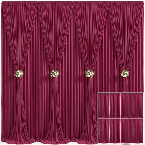 8 paneles de cortina tipo telón de color burdeos para bodas, fiestas, sin arrugas, color granate, cortinas de foto tipo telón de fondo, cortinas