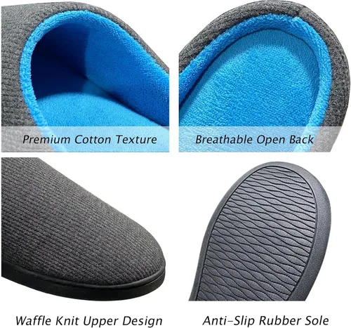 Miniatura 2 de Pantuflas de espuma viscoelástica para hombre, pantuflas de casa para hombre, cómodas y transpirables, textura de mezcla de algodón, forro