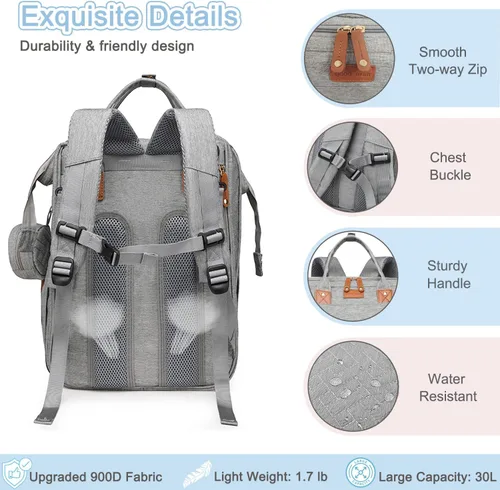 Miniatura 6 de SHITIESHOU Bolsa de pañales para mamá y papá, con cambiador, 19 bolsillos, grande, impermeable, bolsa de pañales para bebé, niña, niño, con bolsillo