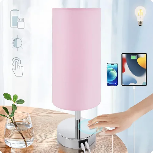 Miniatura 15 de Lámpara de escritorio Yarra-Decor con puerto USB, lámpara de mesa con control táctil de 3 niveles de brillo, lámpara de mesita redonda con pantalla