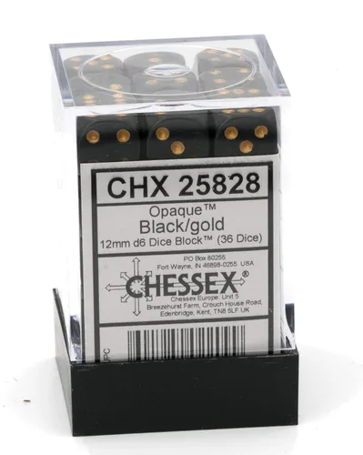 Miniatura 2 de Chessex CHX25828 Dice-Opaque: 36D6 Juego Negro/Oro