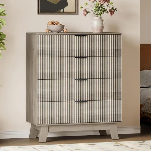 Miniatura 29 de BORNOON Cómoda alta de 46" para dormitorio, cómoda de 6 cajones acanalados, cómoda moderna de madera con almacenamiento profundo, correderas