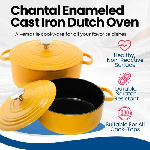 Miniatura 2 de Chantal Horno holandés de hierro fundido, 7 cuartos de galón, esmalte premium formulado en Estados Unidos, caléndula