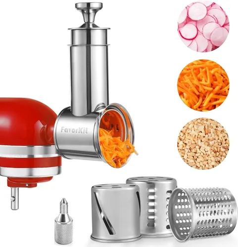 FavorKit Accesorio grande de corte y trituración de acero inoxidable para mezcladores KitchenAid, apto para lavavajillas, rallador de queso,