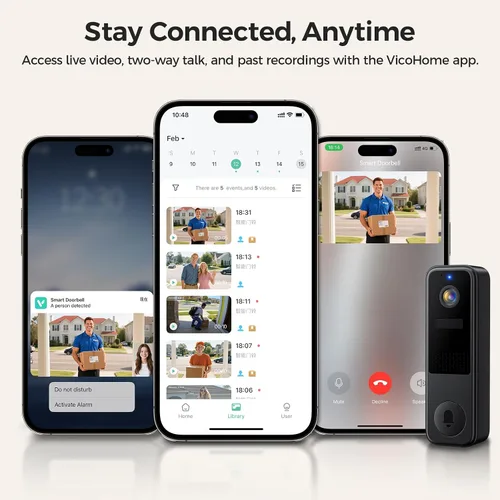Miniatura 6 de DB4 2K Timbre de Video con Batería, Cámara de Timbre Inalámbrica Inteligente con Timbre, Vista en Vivo con Comunicación Bidireccional, Detección AI