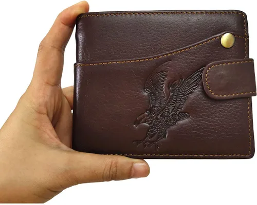 Miniatura 78 de Hombres Cool Eagle Wolf Caballo Totem Cuero Vaca Vertical Cartera Cremallera Multi-tarjeta Titular, Tótem de caballo, Minimalista