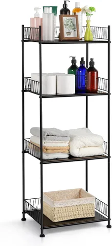 Miniatura 8 de OYEAL Estantes de baño independientes para toallas de baño, unidad de estantería de alambre de 4 niveles, estante de pie, organizador de piso
