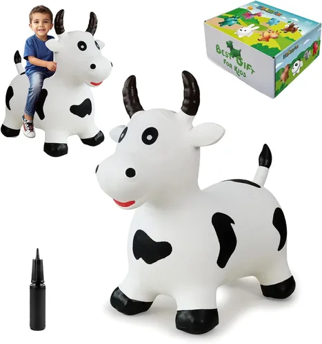Miniatura 7 de HotMax Juguetes de Caballo Saltarín Toro Saltador, Saltador de Animal Inflable para Niños Pequeños o Niños, Juguetes de Granja de Salto Montables