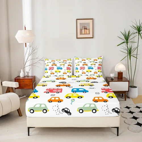 Miniatura 5 de Juego de sábanas de coche de dibujos animados para niños, niños, adolescentes, decoración de dormitorio, sábanas de taxi autobús con sábana bajera