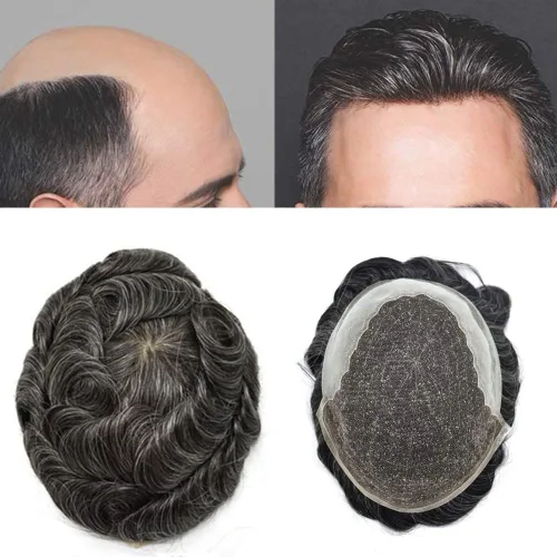 Miniatura 76 de Mens Toupee Swiss Lace Mens Hair Piece Sistema de reemplazo de cabello para hombres Toupee para hombres Cabello humano nudo blanqueado protesis