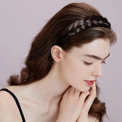 Miniatura 7 de Diadema de 4 hebras de cabello sintético trenzado, diadema trenzada con dientes, accesorio de belleza, diadema elástica para mujer (marrón oscuro)