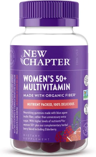 New Chapter Gomitas multivitamínicas para mujeres de más de 50 años, 52% menos de azúcar, vitaminas gomosas de envejecimiento saludable para mujeres