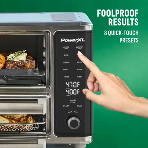 Miniatura 6 de PowerXL SmartSynx Horno de Doble Puerta, 8 Ajustes Preestablecidos de Cocción de Toque Rápido incluyendo Freír al Aire, Tostar, Hornear, Asar