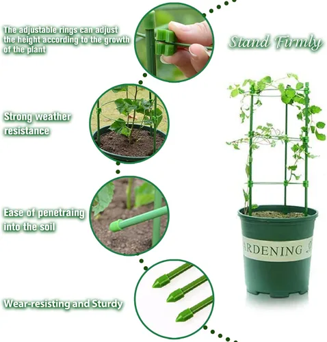 Miniatura 3 de Legigo Paquete de 3 jaulas de soporte para plantas, jaulas de tomate para jardín, estacas ajustables de 18 pulgadas para plantas enrejadas, anillos