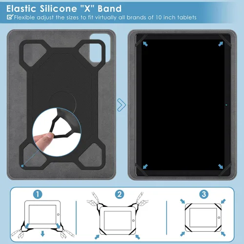 Miniatura 4 de DETUOSI Funda universal para tableta Android de 10.1 pulgadas, cubierta protectora de cuero, visión de 2 ángulos, con 3 ranuras para tarjetas, funda