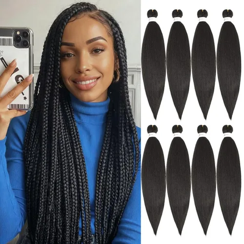 Cabello trenzado preestirado de 26 pulgadas, 8 paquetes 1B, trenzas bohemias de ganchillo con textura Yaki suave para mujeres negras, no tóxico y
