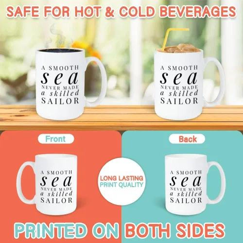 Miniatura 3 de Sailor - Taza de café de 15 onzas, «A Smooth Sea Never Made a Skilled Sailor»