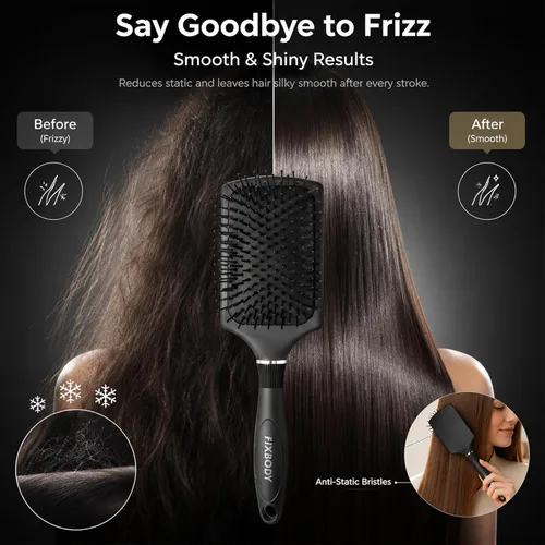 Miniatura 4 de FIXBODY Cepillo de paleta con un cojín grande, cepillo desenredante suavizante para cabello largo y grueso, tanto húmedo como seco, negro mate