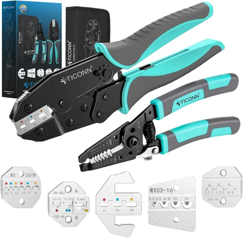 Miniatura 7 de TICONN Herramienta de crimpado para conectores termorretráctiles, crimpadora de cables de trinquete, alicates de prensado, crimpadora de terminales