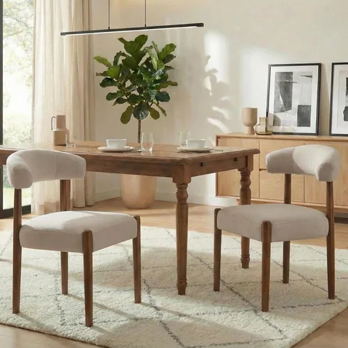 VKNOW Juego de 2 sillas de comedor de madera, modernas sillas de comedor tapizadas con patas de madera de nogal y respaldo curvo, sillas de cocina