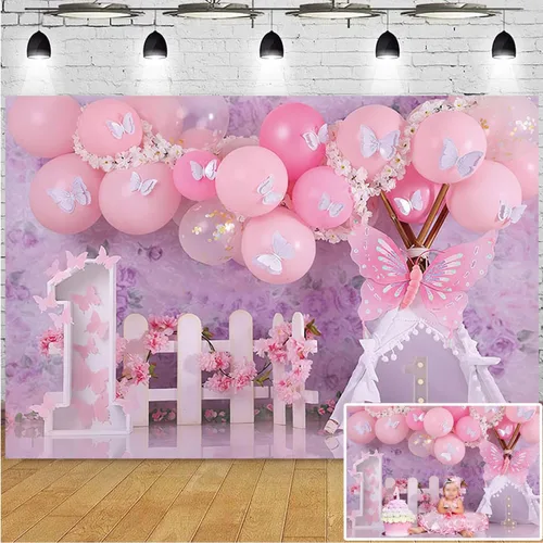 Fondo de fotografía floral de jardín con mariposas - Fondo de fotografía floral para niñas de primer cumpleaños Sweet One Wonderland Flowers -